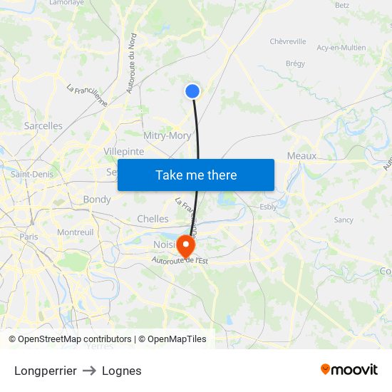 Longperrier to Lognes map