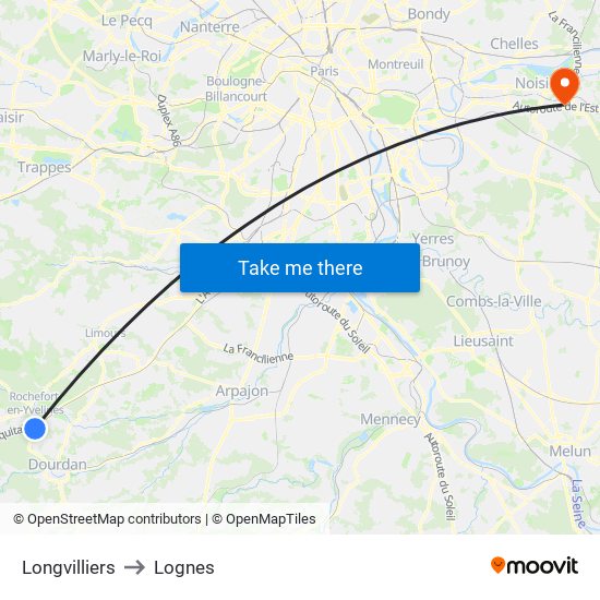 Longvilliers to Lognes map