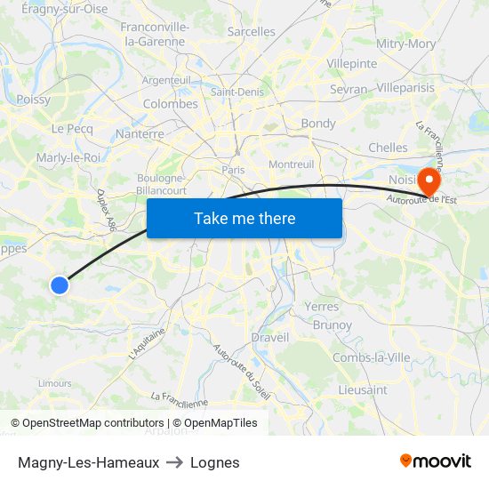 Magny-Les-Hameaux to Lognes map