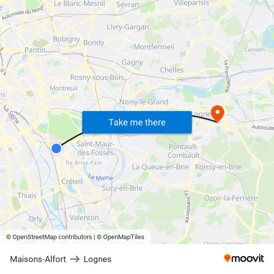Maisons-Alfort to Lognes map