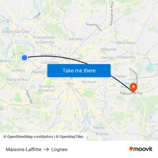 Maisons-Laffitte to Lognes map