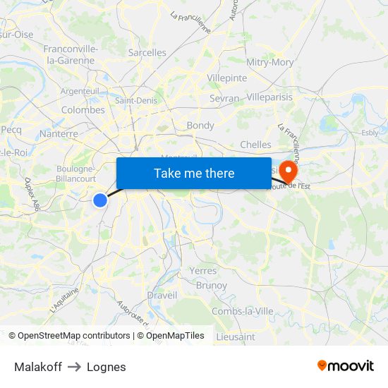 Malakoff to Lognes map