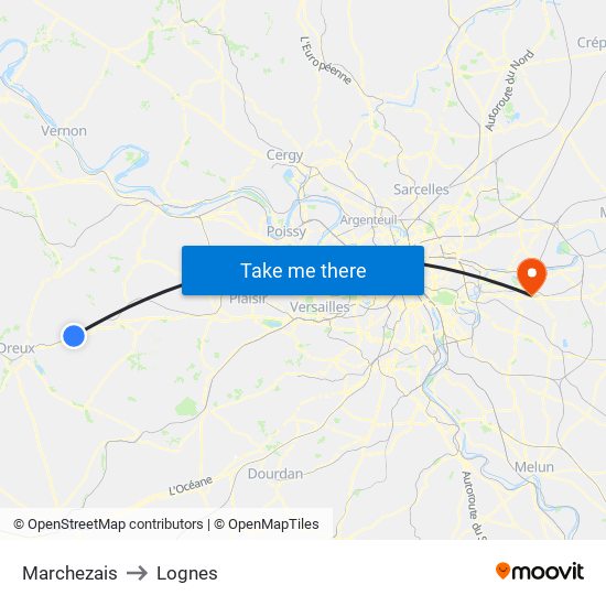 Marchezais to Lognes map