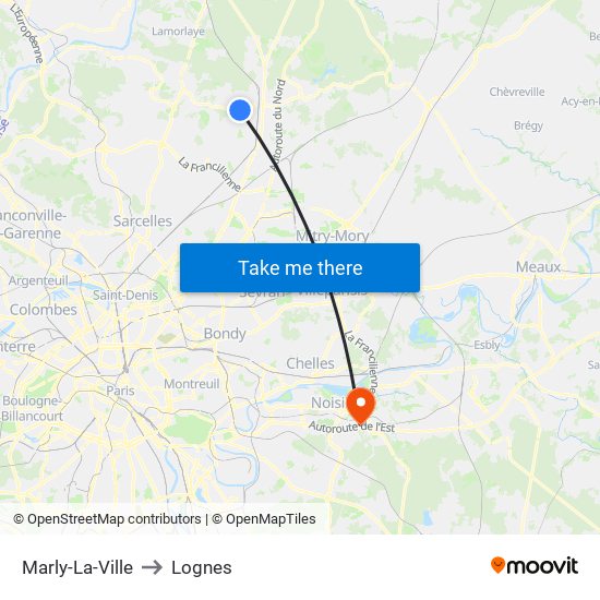 Marly-La-Ville to Lognes map