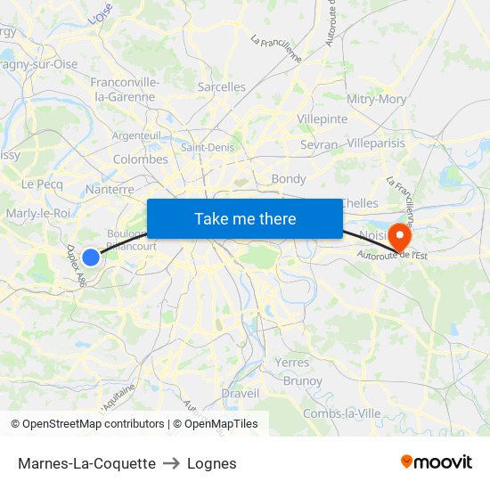 Marnes-La-Coquette to Lognes map