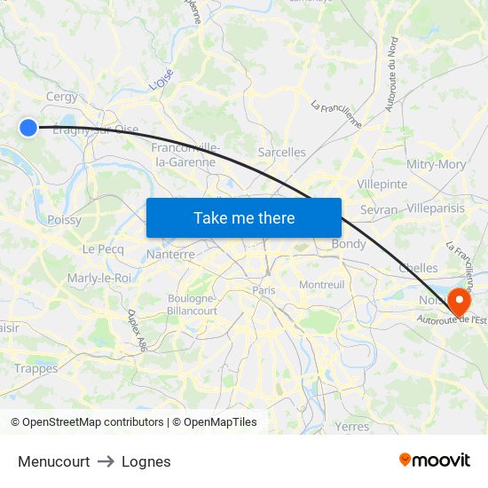 Menucourt to Lognes map