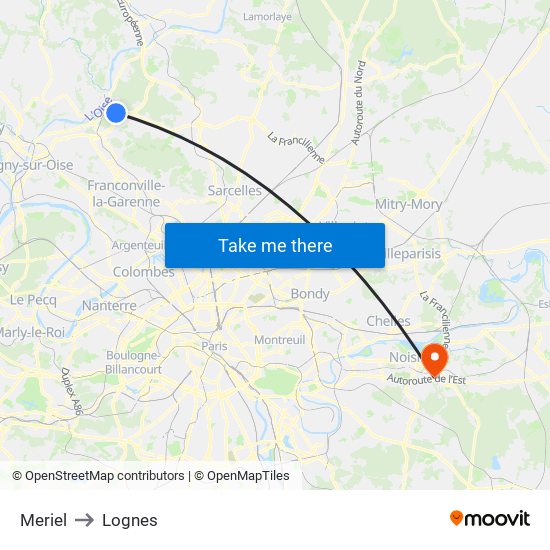 Meriel to Lognes map