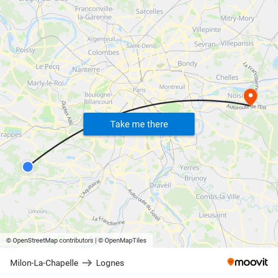 Milon-La-Chapelle to Lognes map