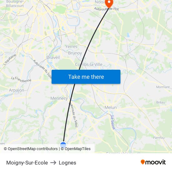 Moigny-Sur-Ecole to Lognes map