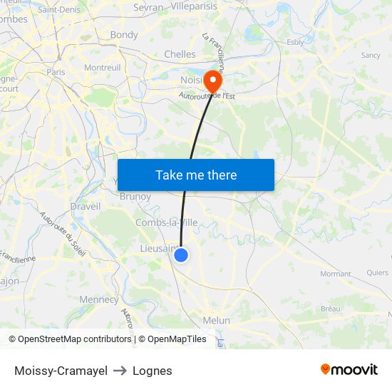 Moissy-Cramayel to Lognes map