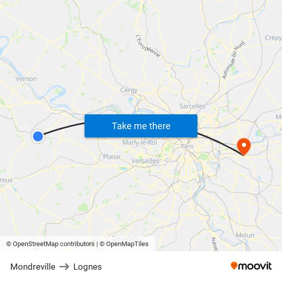 Mondreville to Lognes map