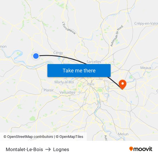 Montalet-Le-Bois to Lognes map