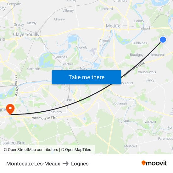 Montceaux-Les-Meaux to Lognes map