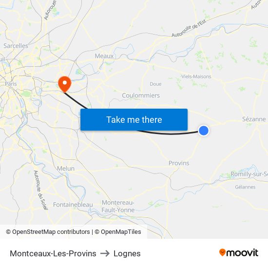 Montceaux-Les-Provins to Lognes map