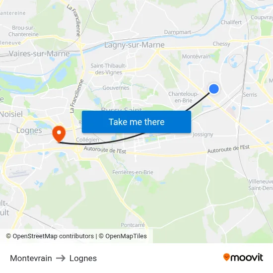 Montevrain to Lognes map
