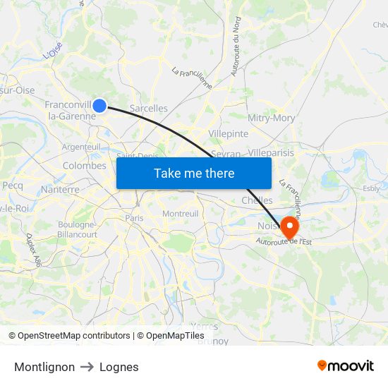 Montlignon to Lognes map
