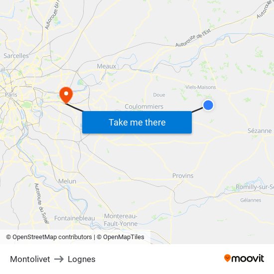 Montolivet to Lognes map