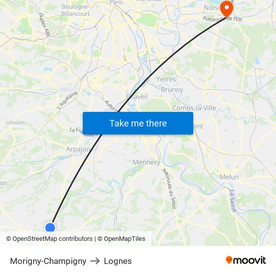Morigny-Champigny to Lognes map