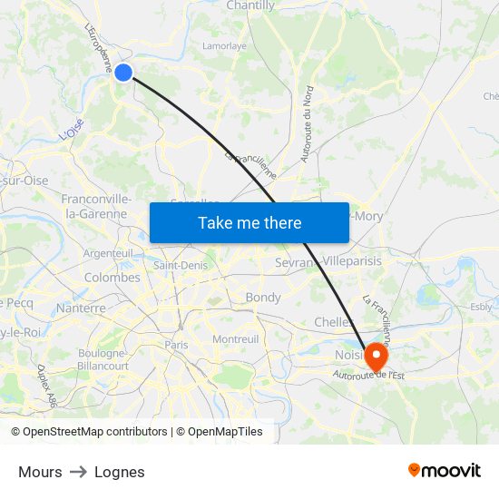Mours to Lognes map