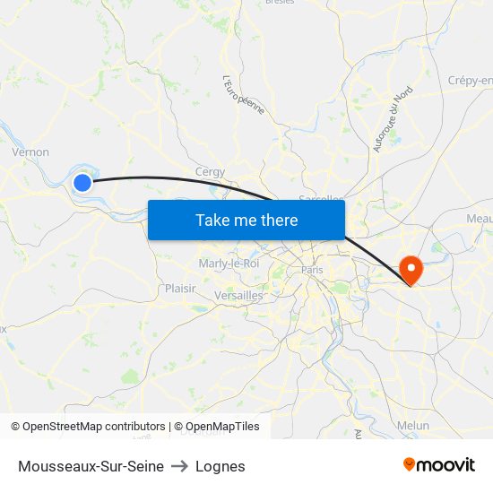 Mousseaux-Sur-Seine to Lognes map