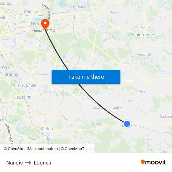 Nangis to Lognes map