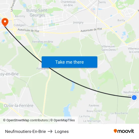 Neufmoutiers-En-Brie to Lognes map