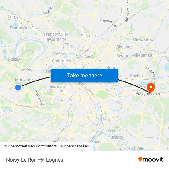 Noisy-Le-Roi to Lognes map