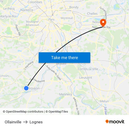 Ollainville to Lognes map