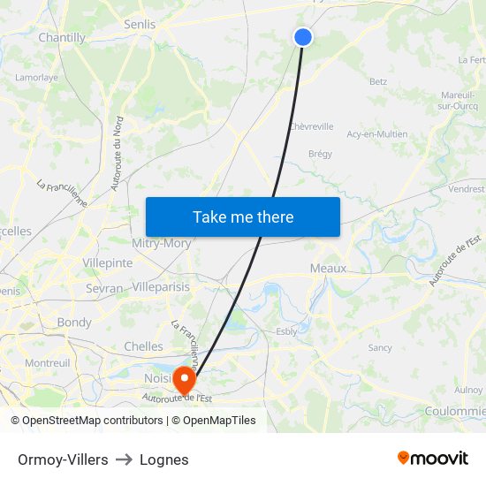 Ormoy-Villers to Lognes map