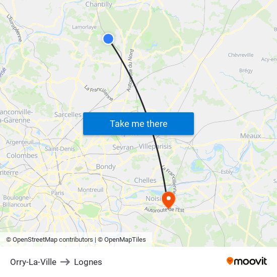 Orry-La-Ville to Lognes map