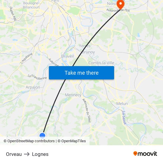 Orveau to Lognes map