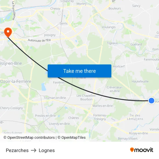 Pezarches to Lognes map