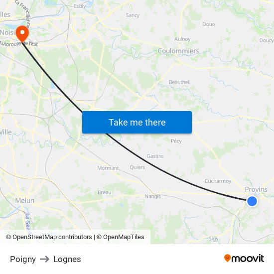 Poigny to Lognes map