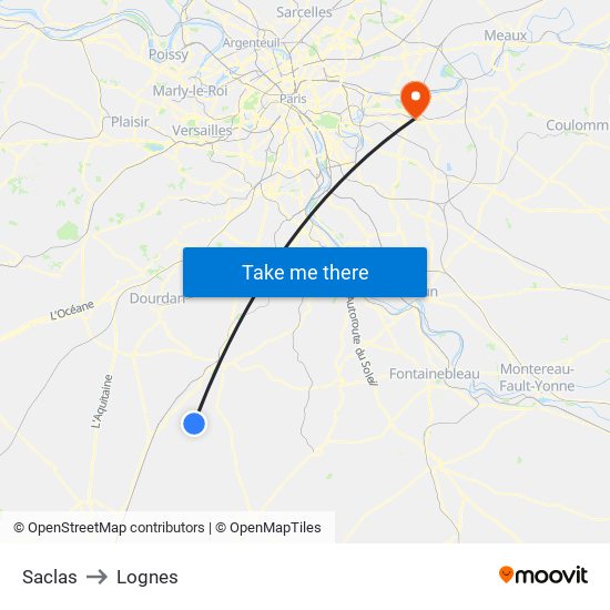 Saclas to Lognes map