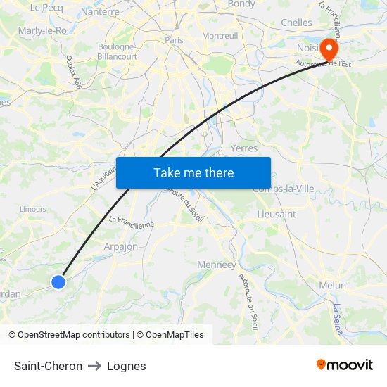 Saint-Cheron to Lognes map