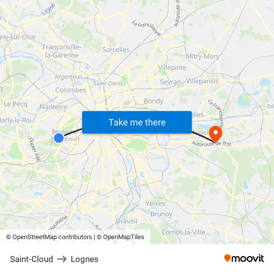 Saint-Cloud to Lognes map