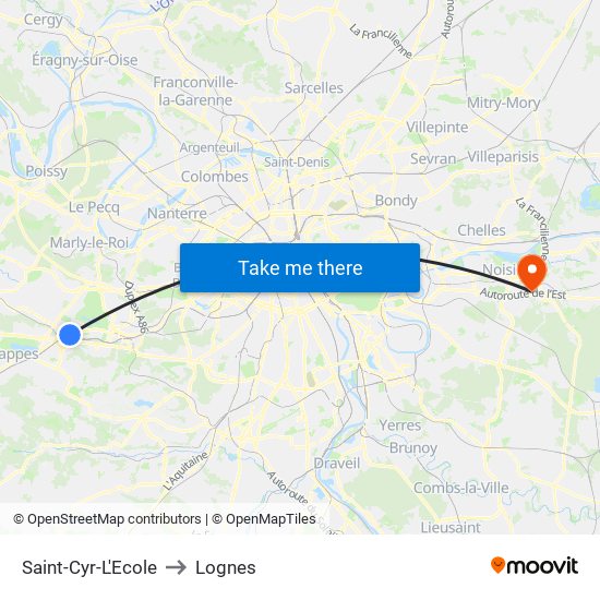 Saint-Cyr-L'Ecole to Lognes map