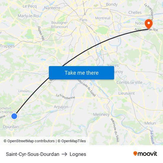 Saint-Cyr-Sous-Dourdan to Lognes map
