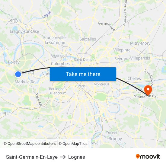 Saint-Germain-En-Laye to Lognes map