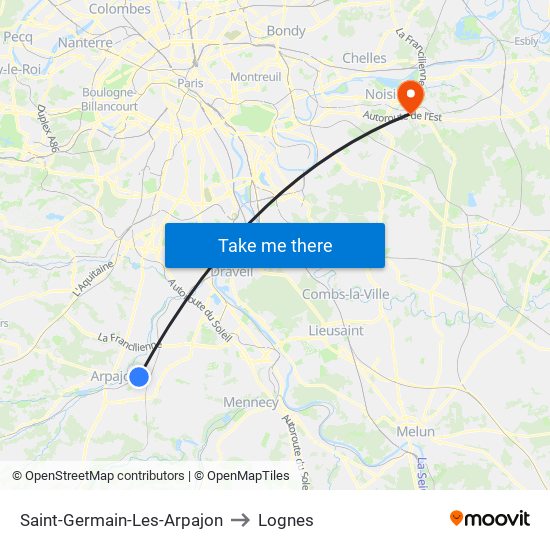 Saint-Germain-Les-Arpajon to Lognes map