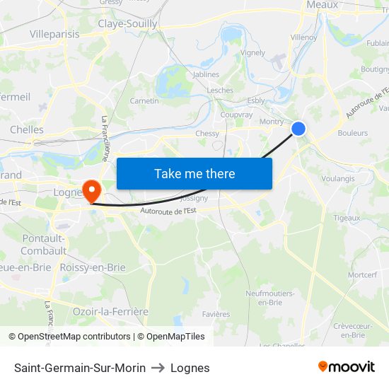 Saint-Germain-Sur-Morin to Lognes map