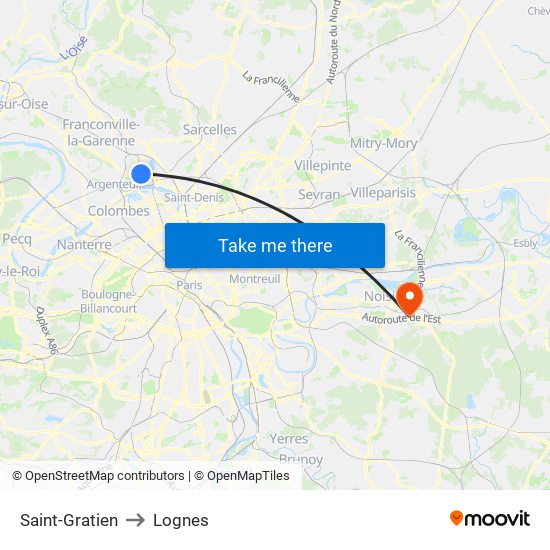 Saint-Gratien to Lognes map