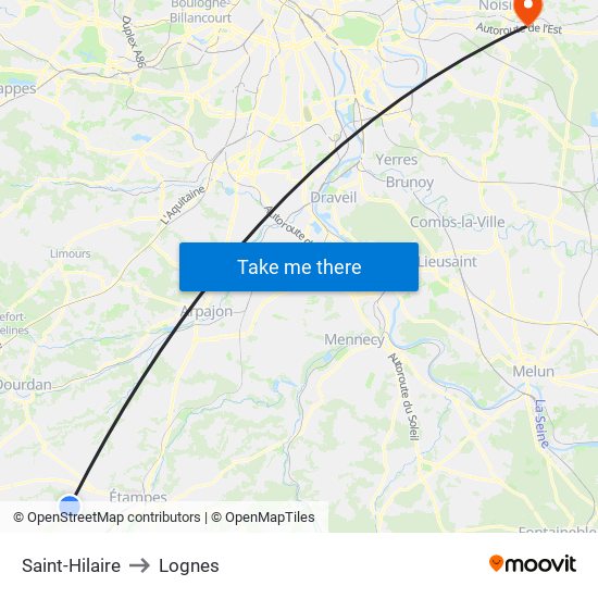 Saint-Hilaire to Lognes map