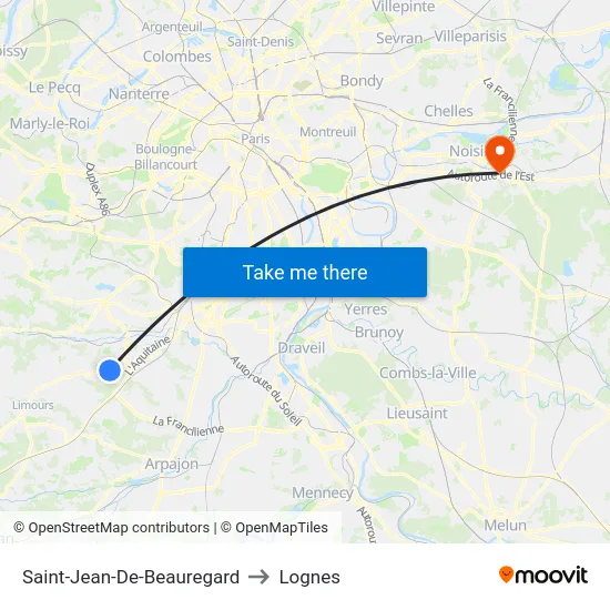 Saint-Jean-De-Beauregard to Lognes map