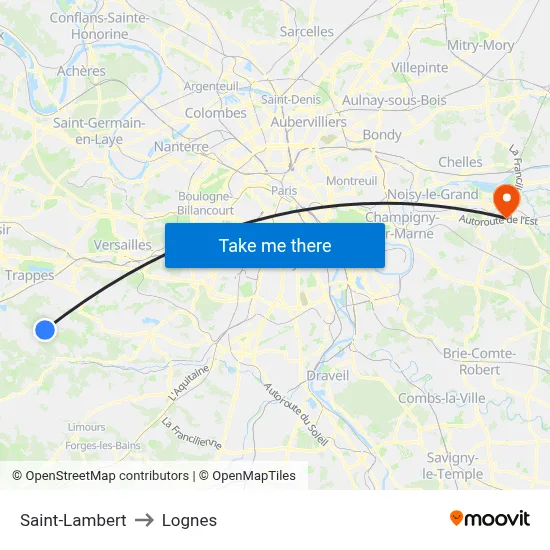 Saint-Lambert to Lognes map