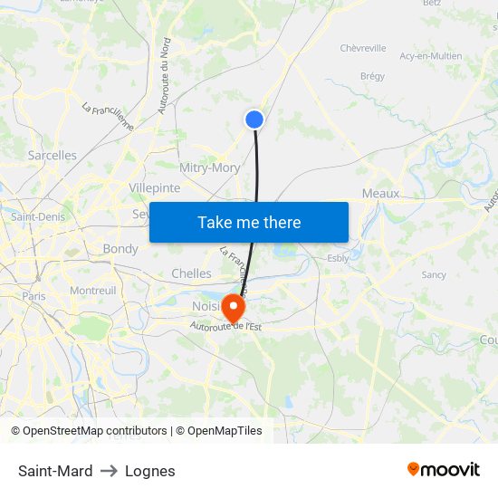 Saint-Mard to Lognes map