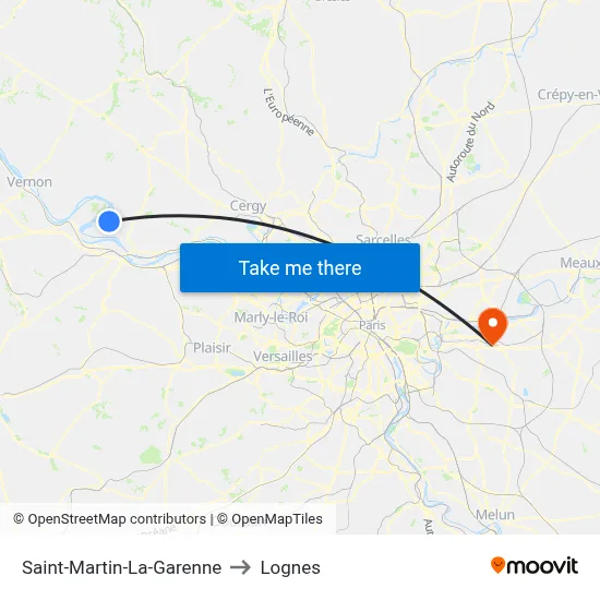 Saint-Martin-La-Garenne to Lognes map
