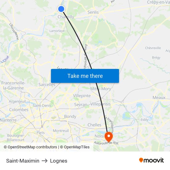 Saint-Maximin to Lognes map