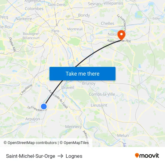 Saint-Michel-Sur-Orge to Lognes map
