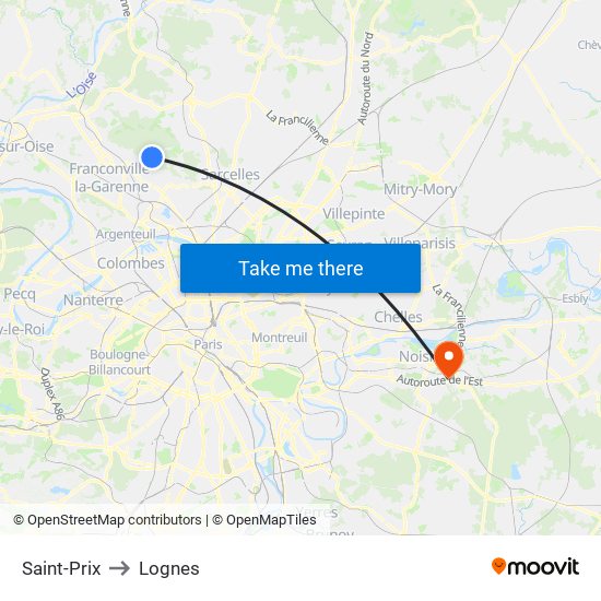 Saint-Prix to Lognes map